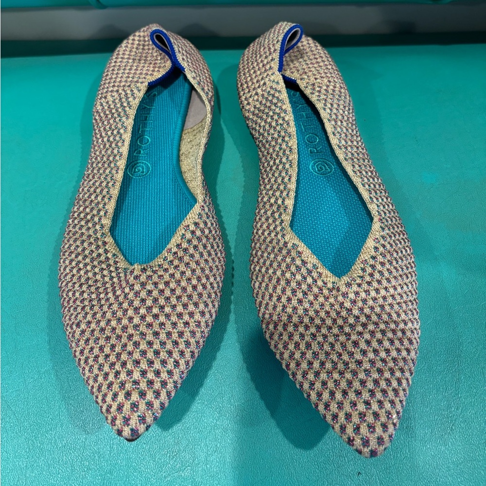 Rothy's Pointed Knit Flats in Teal and Multicolor